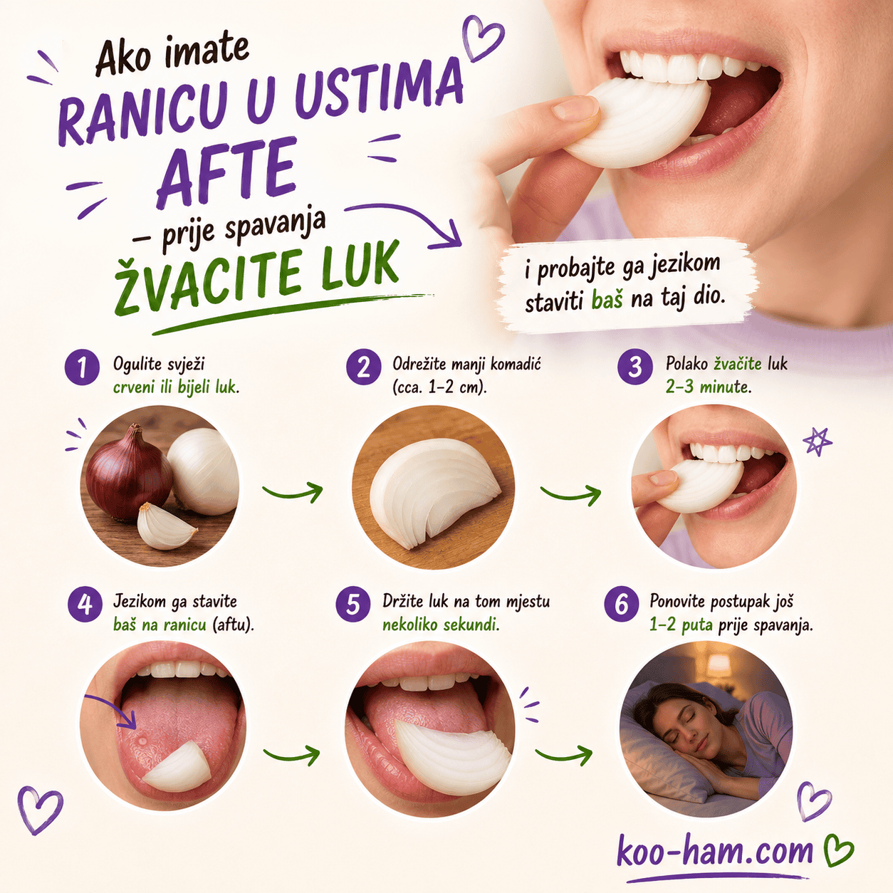 Stari trik za afte i ranice u ustima: žvačite luk prije spavanja